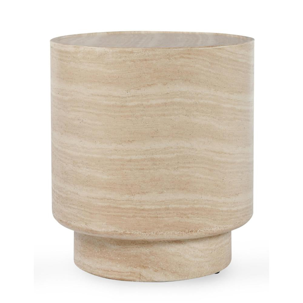 Kiva Outdoor End Table with Plinth Style Base, Beige Concrete 18 Inch