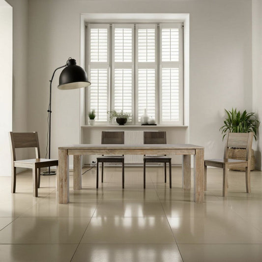 Rilo Dining Table with Curved Edges, Ash Natural Mango Wood 78 Inch