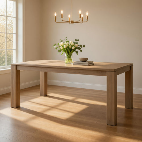 Rilo Dining Table with Curved Edges, Ash Natural Mango Wood 78 Inch