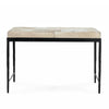 Leif Ottoman Bench with Ivory Patchwork Leather Hide Iron 28 Inch