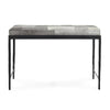 Leif Ottoman Bench with Gray Patchwork Leather Hide Iron 28 Inch