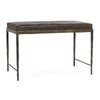 Jora Ottoman Bench, Patchwork Cocoa Brown Leather, Bronze Iron 28 Inch