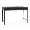Jora Ottoman Bench with Black Quilted Patchwork Leather, Iron 28 Inch