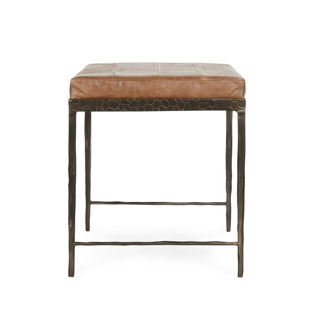 Jora Ottoman Bench Chestnut Brown Patchwork Leather Iron 28 Inch