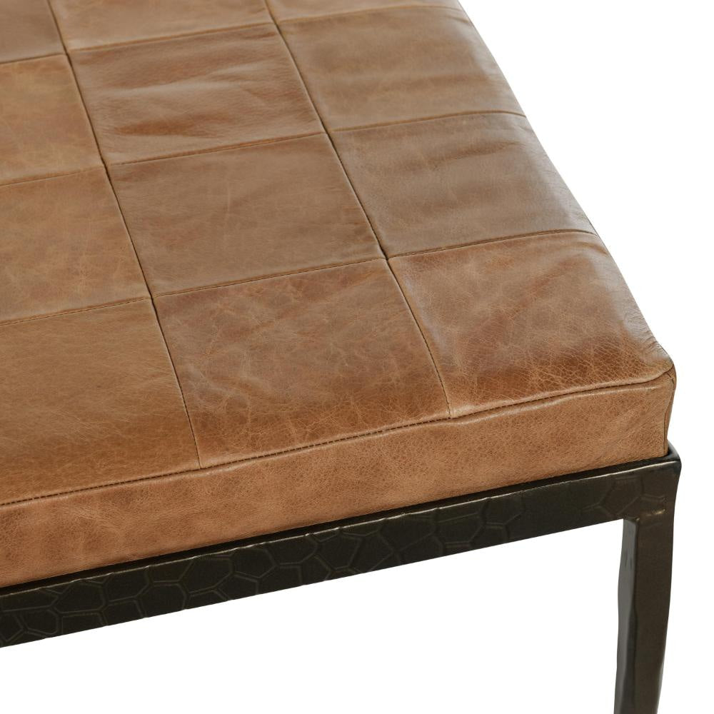 Jora Ottoman Bench Chestnut Brown Patchwork Leather Iron 28 Inch