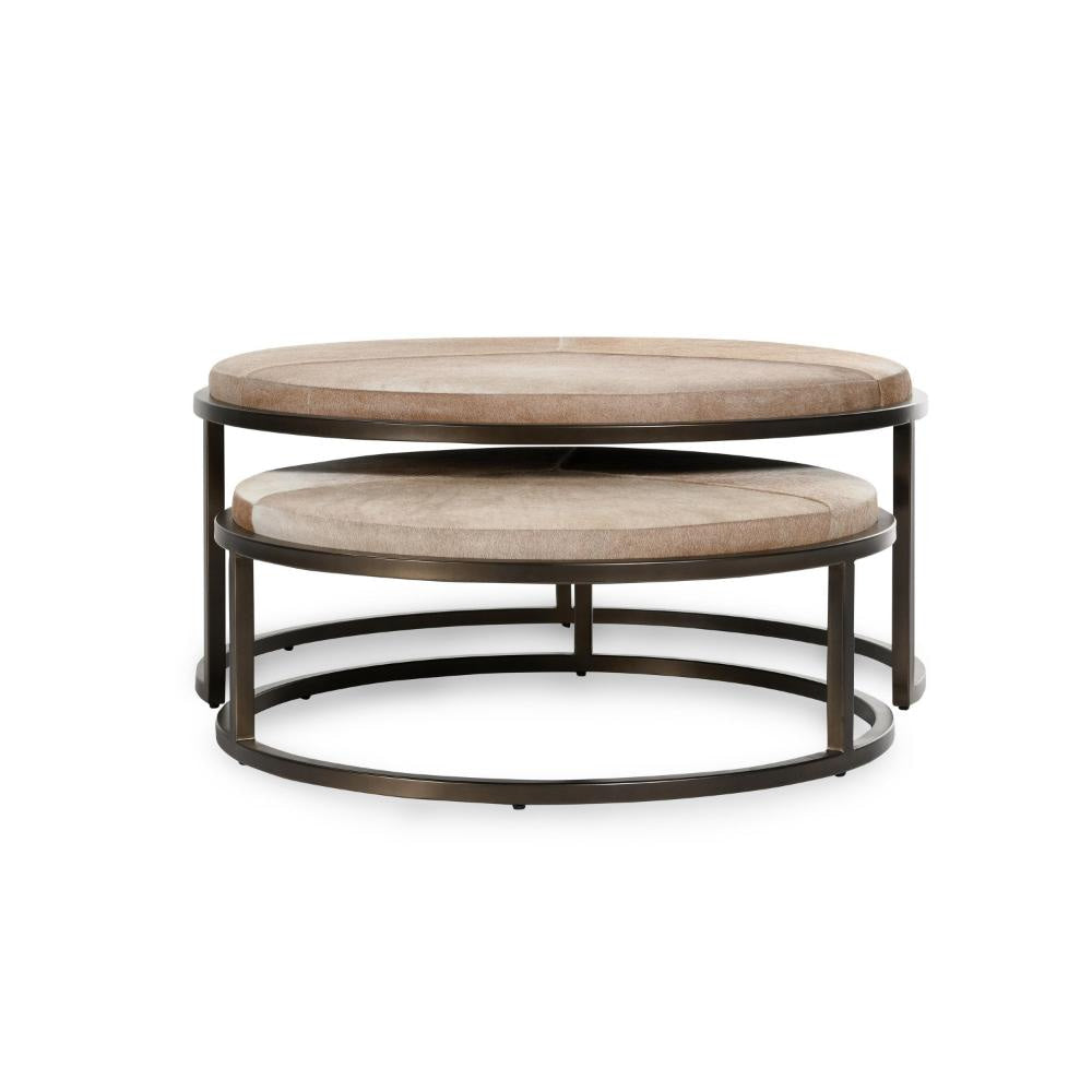Hiro Nesting Coffee Table Set of 2 Matte Bronze Iron Gray Leather BM331922