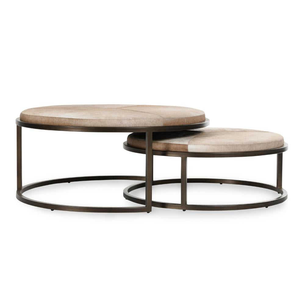 Hiro Nesting Coffee Table Set of 2 Matte Bronze Iron Gray Leather BM331922