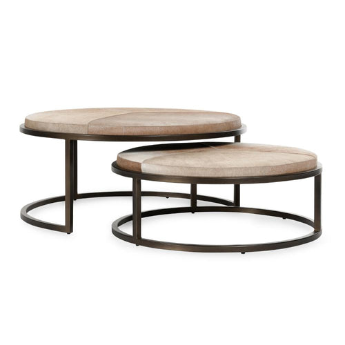 Hiro Nesting Coffee Table Set of 2, Matte Bronze Iron, Gray Leather