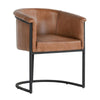 Marsh Dining Accent Chair, Black Iron Cantilever Base, Brown Leather