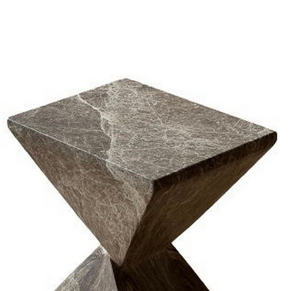 Esan Patio Accent Table in Geometric Hourglass, Brown Stone Concrete
