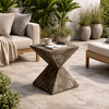 Esan Patio Accent Table in Geometric Hourglass, Brown Stone Concrete