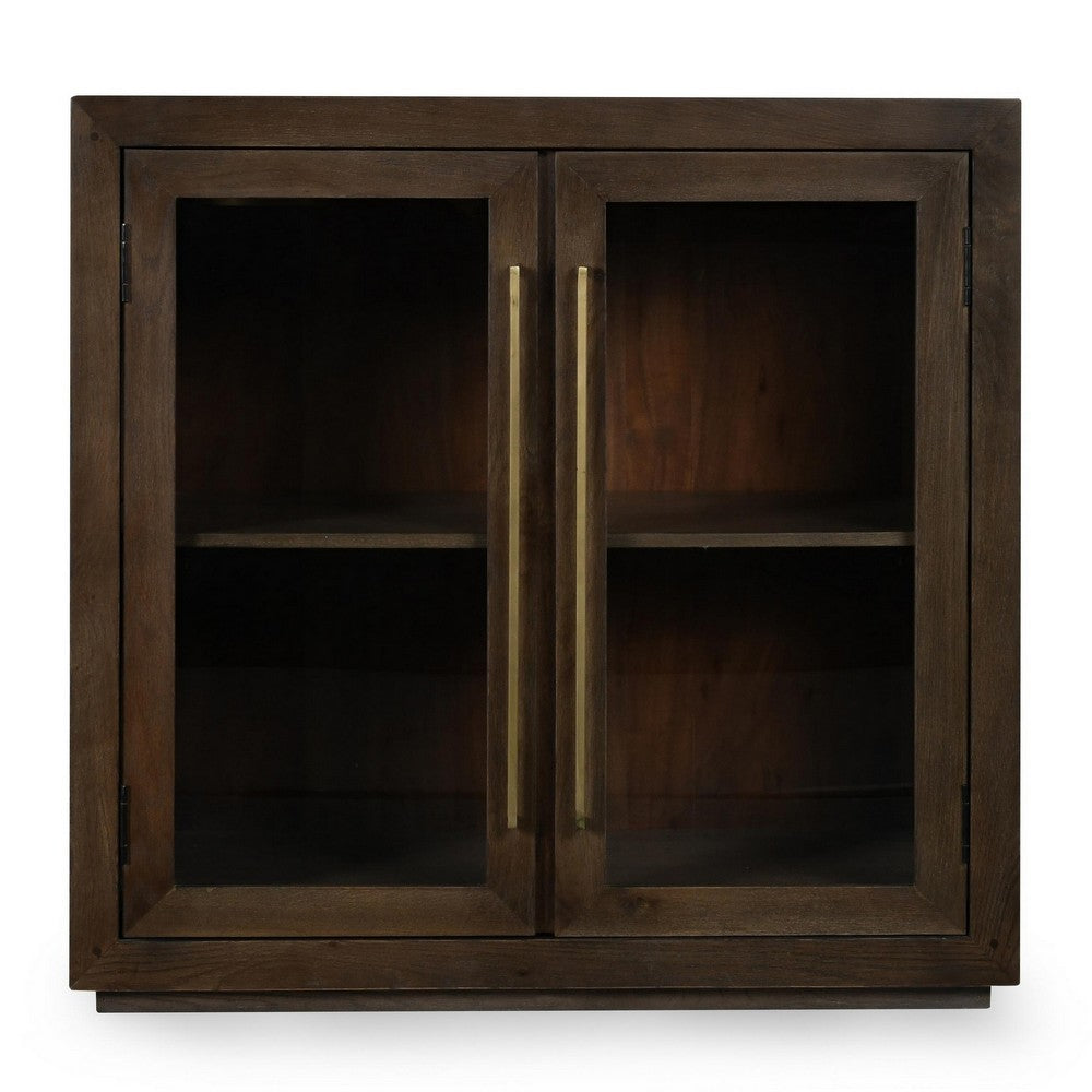 Alar Sideboard Buffet Cabinet, 2 Glass Doors, Brown Oak Wood 37 Inch