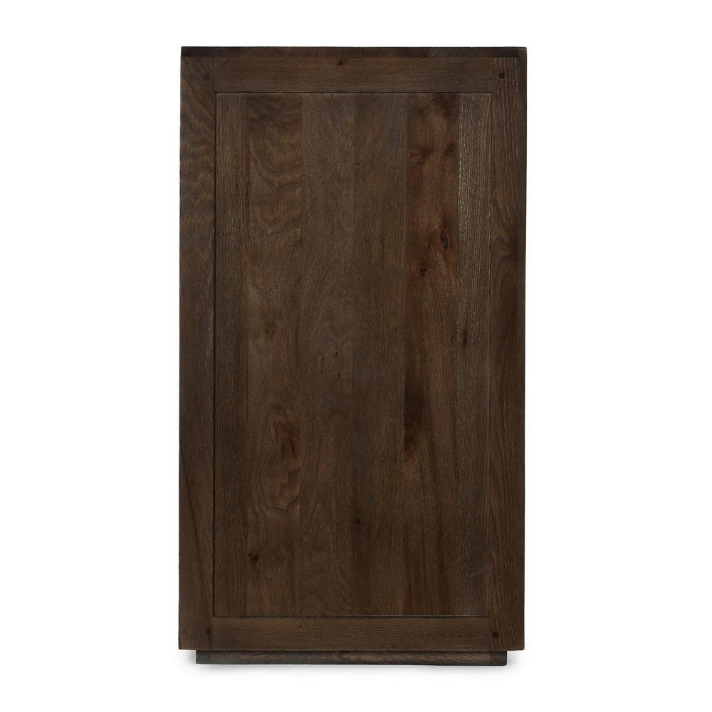 Alar Sideboard Buffet Cabinet, 2 Glass Doors, Brown Oak Wood 37 Inch