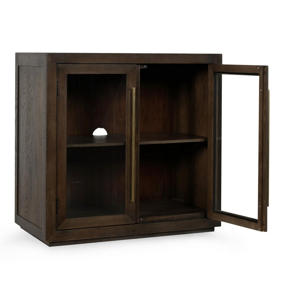 Alar Sideboard Buffet Cabinet, 2 Glass Doors, Brown Oak Wood 37 Inch