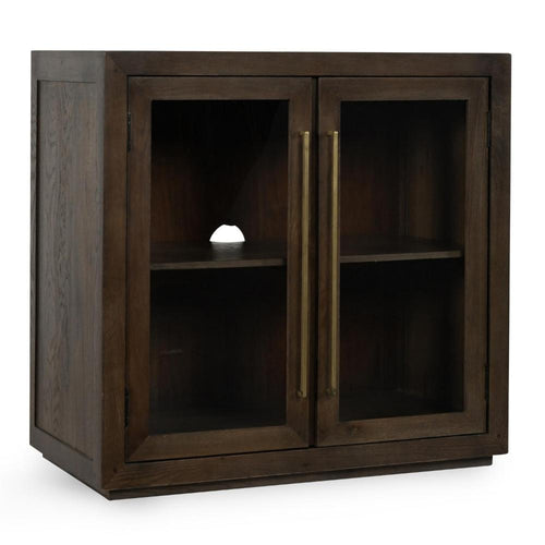 Alar Sideboard Buffet Cabinet, 2 Glass Doors, Brown Oak Wood 37 Inch