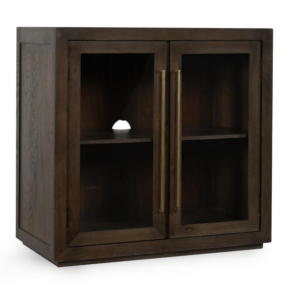 Alar Sideboard Buffet Cabinet, 2 Glass Doors, Brown Oak Wood 37 Inch