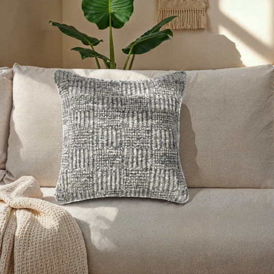 Slick Outdoor Square Accent Throw Pillow, 22 Inch Gray Recycled Fabric