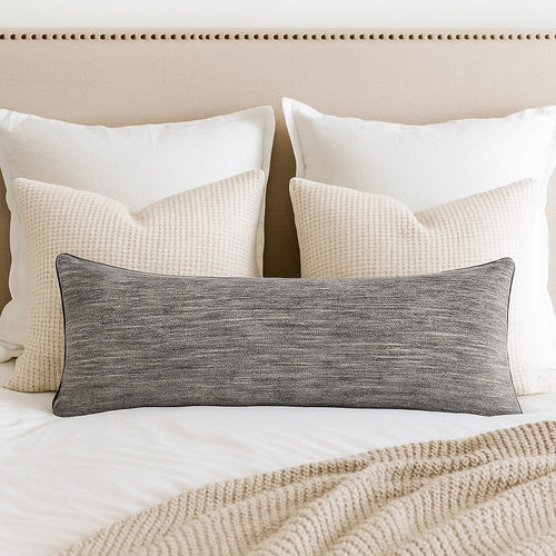 Sam Lumbar Accent Throw Pillow, 16x36 Textured Cotton Blend, Gray