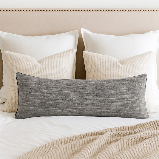 Sam Lumbar Accent Throw Pillow, 16x36 Textured Cotton Blend, Gray