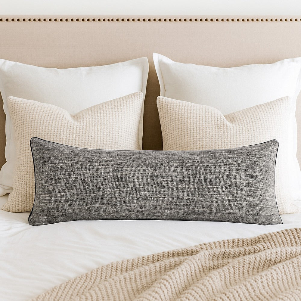 Sam Lumbar Accent Throw Pillow, 16x36 Textured Cotton Blend, Gray