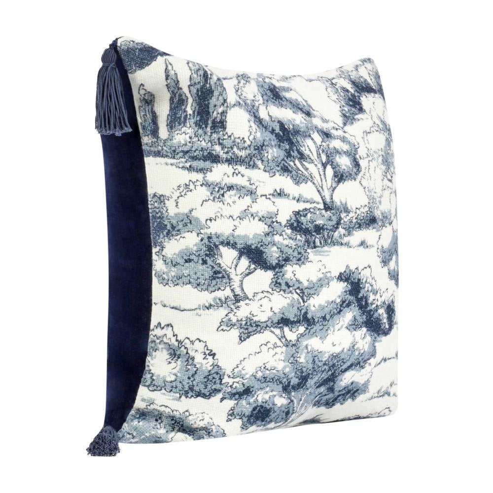 Wod Square Accent Throw Pillow 22 Inch Blue Toile Ivory Cotton Blend BM331942