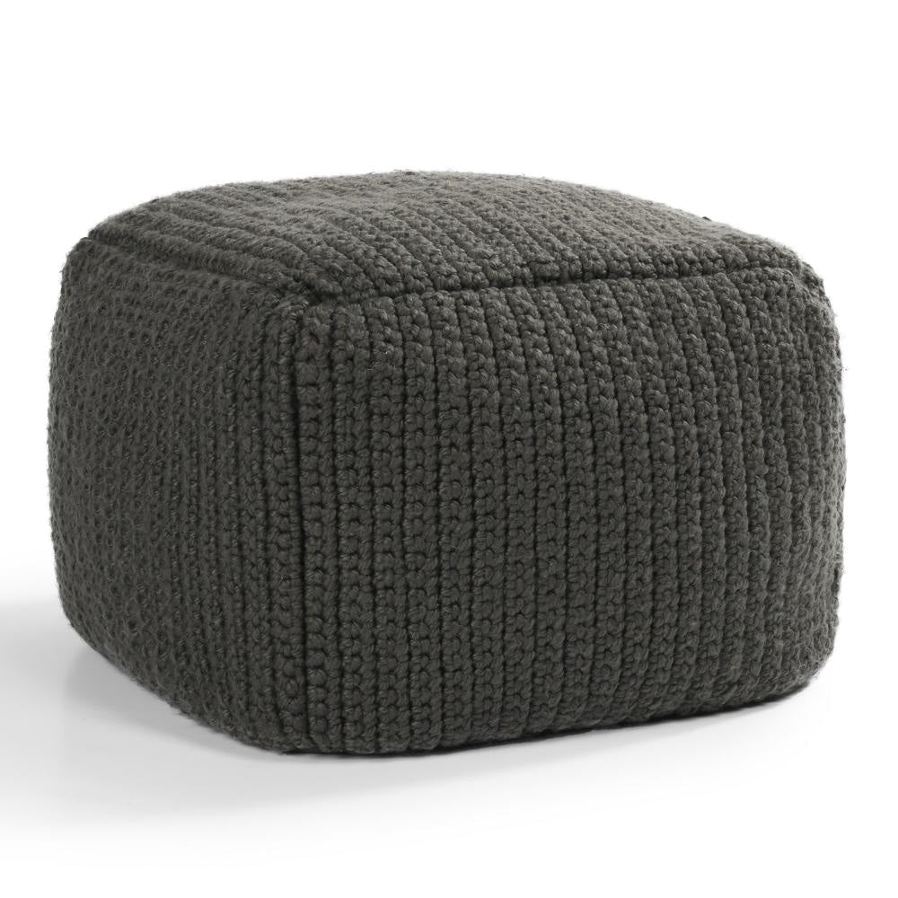 Square Pouf Ottoman 18 Inch Handwoven Knitted Dark Gray Polyester BM331943