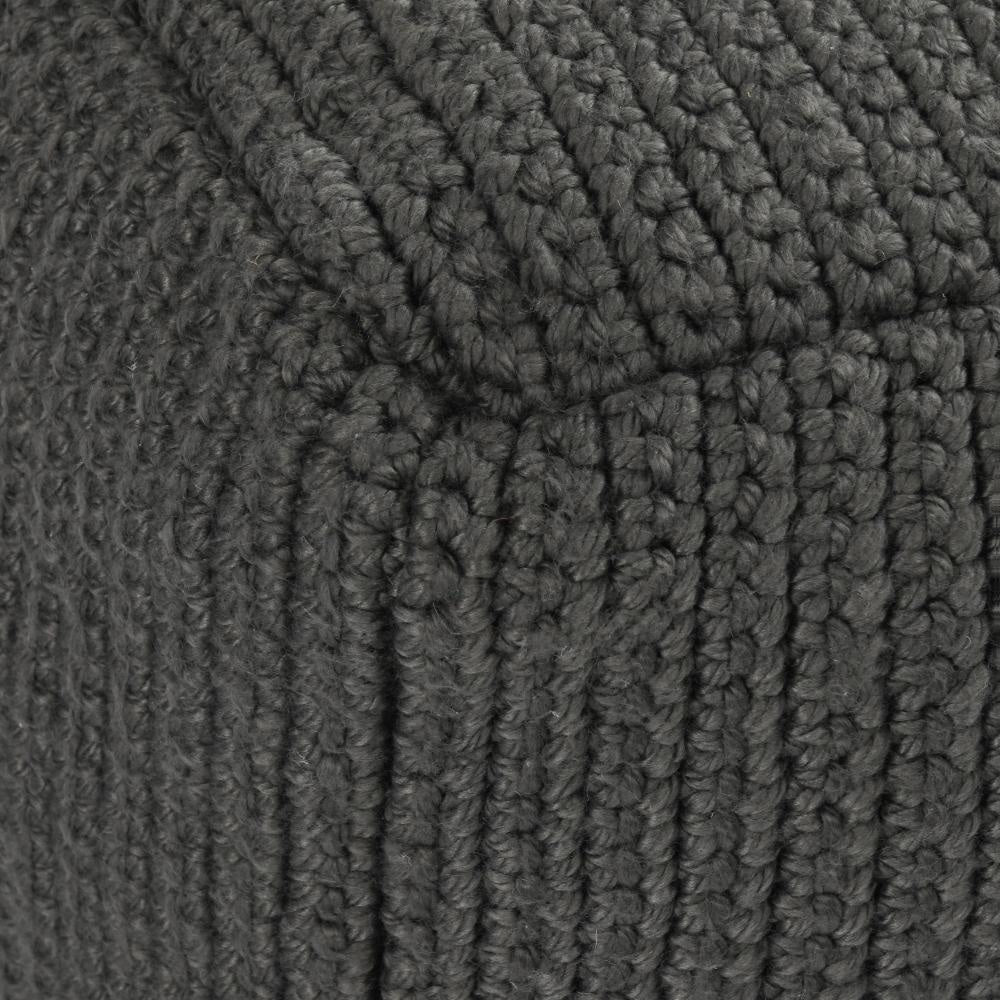 Square Pouf Ottoman 18 Inch Handwoven Knitted Dark Gray Polyester BM331943