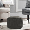 Square Pouf Ottoman, 18 Inch Handwoven Knitted Dark Gray Polyester