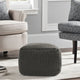Square Pouf Ottoman, 18 Inch Handwoven Knitted Dark Gray Polyester