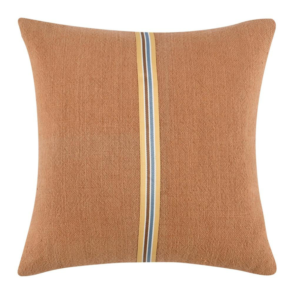 Square Accent Throw Pillow, 22 Inch Striped Brown Cotton Linen Blend