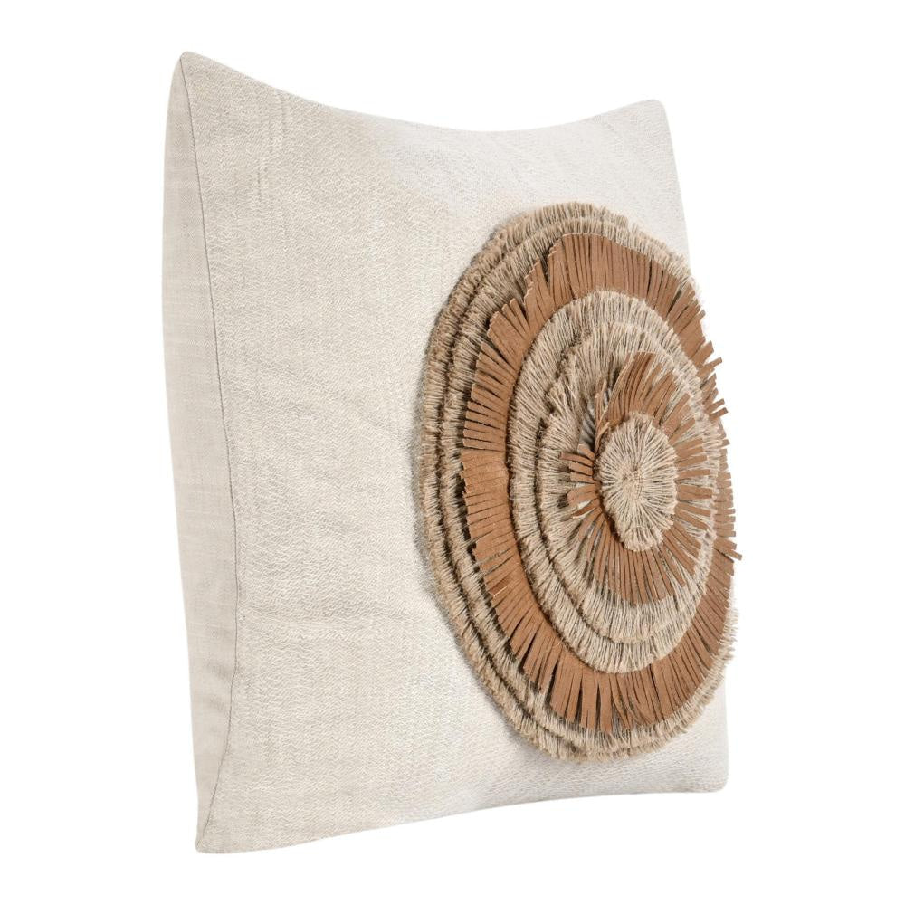 Square Accent Throw Pillow 22 Inch Ivory Cotton Brown Leather Jute BM331946