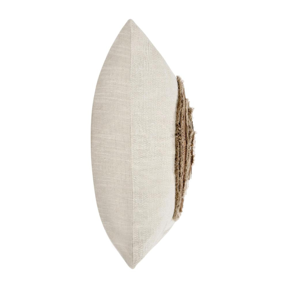 Square Accent Throw Pillow 22 Inch Ivory Cotton Brown Leather Jute BM331946