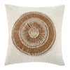 Square Accent Throw Pillow, 22 Inch Ivory Cotton, Brown Leather, Jute