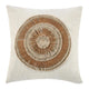 Square Accent Throw Pillow, 22 Inch Ivory Cotton, Brown Leather, Jute