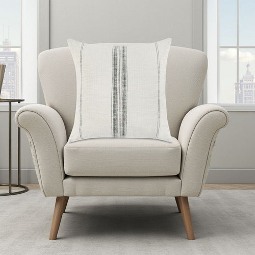 Rae Square Accent Throw Pillow, 22 Inch Textured Ivory Cotton, Striped