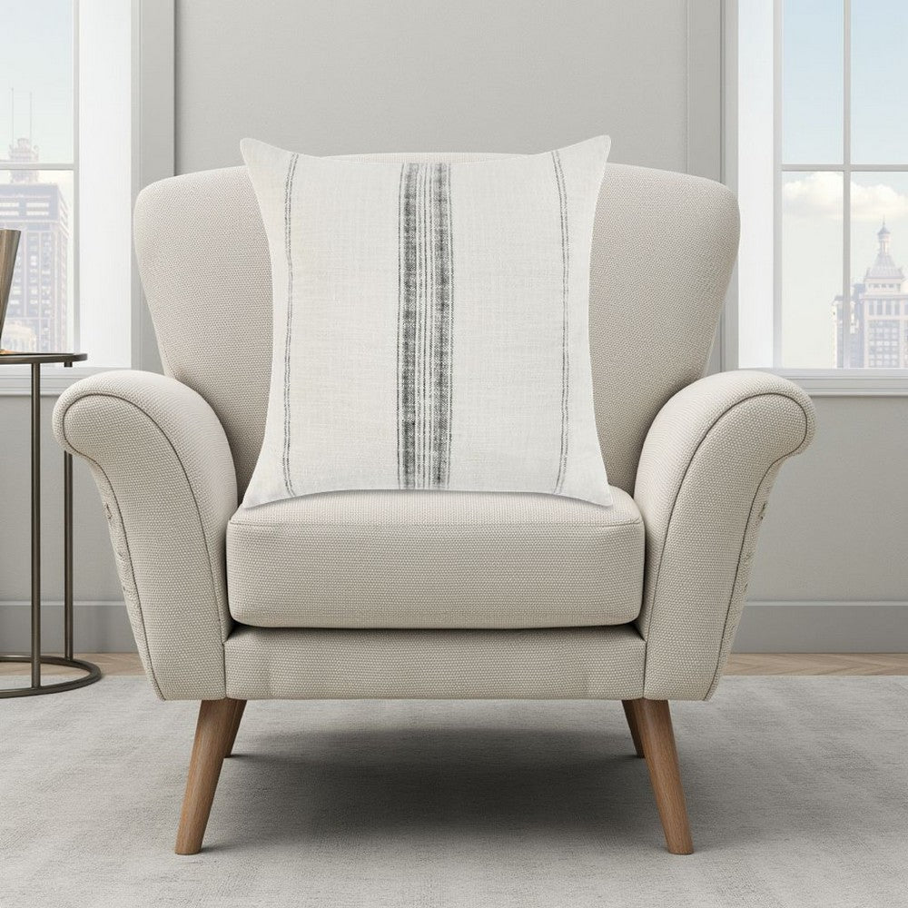 Rae Square Accent Throw Pillow, 22 Inch Textured Ivory Cotton, Striped