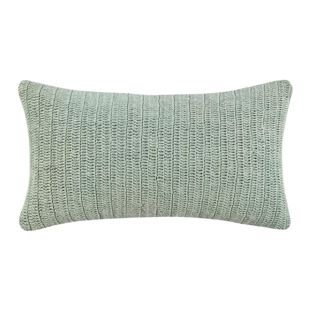 Lumbar Accent Throw Pillow, 14 x 26, Green Linen Hand Knit Texture