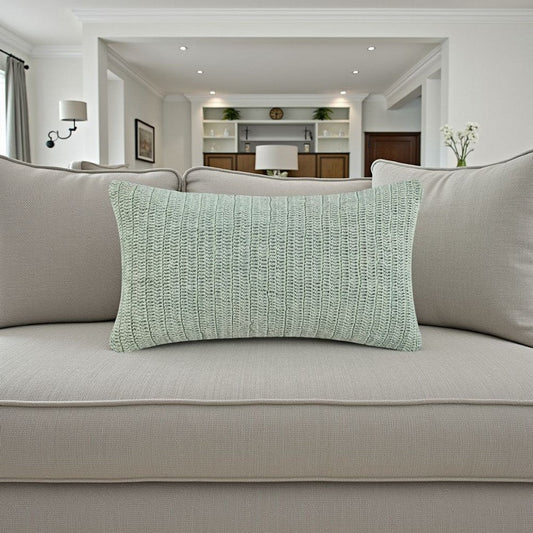 Lumbar Accent Throw Pillow, 14 x 26, Green Linen Hand Knit Texture