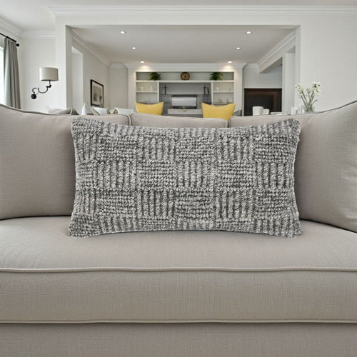 Slick Lumbar Accent Throw Pillow, 14x26, Gray Recycled Textured Fabric