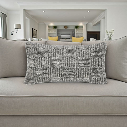 Slick Lumbar Accent Throw Pillow, 14x26, Gray Recycled Textured Fabric