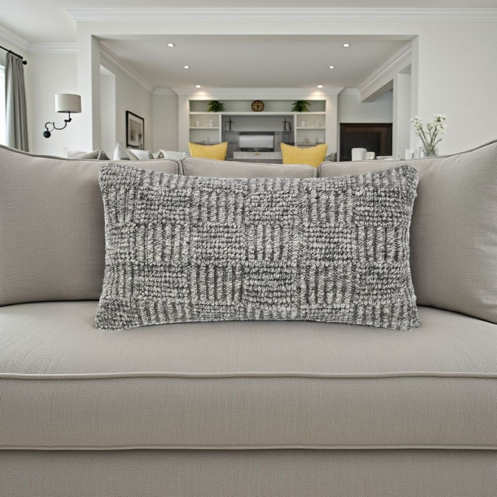 Slick Lumbar Accent Throw Pillow, 14x26, Gray Recycled Textured Fabric