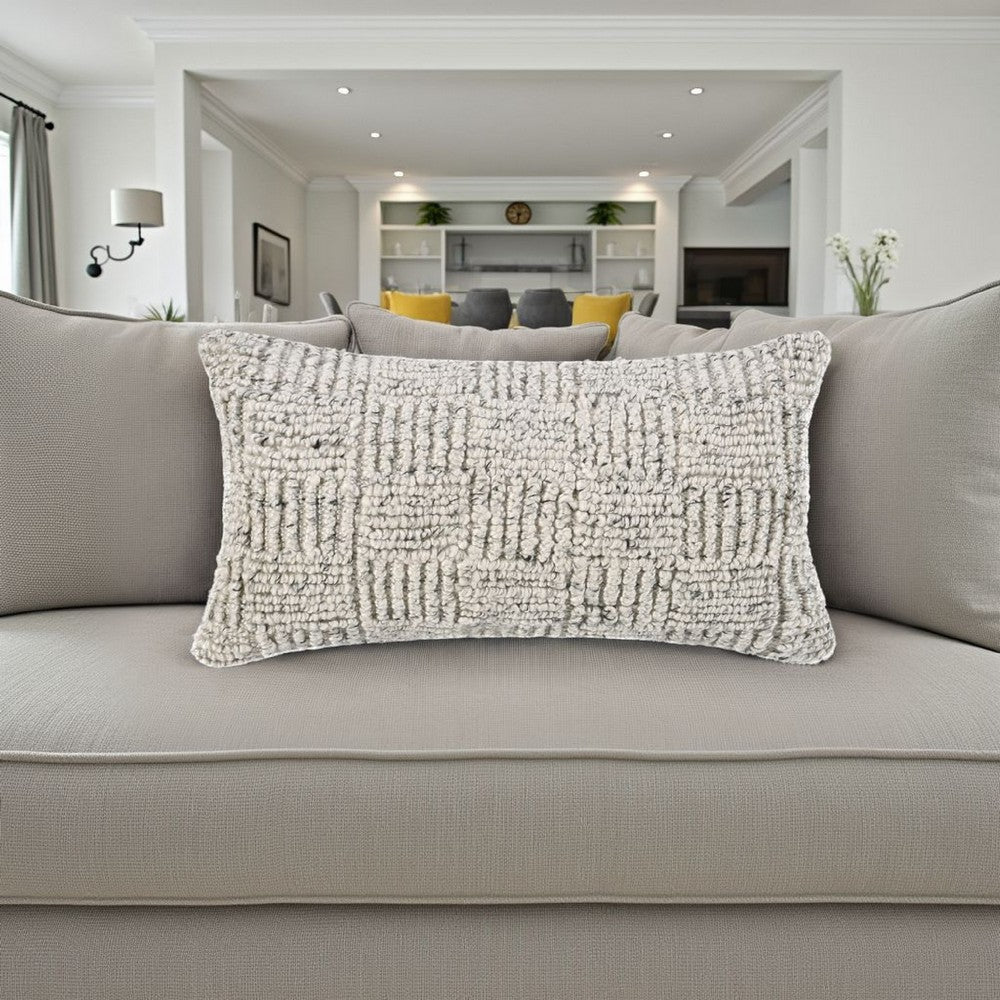 Slick Lumbar Accent Throw Pillow, 14x26 Ivory Recycled Textured Fabric