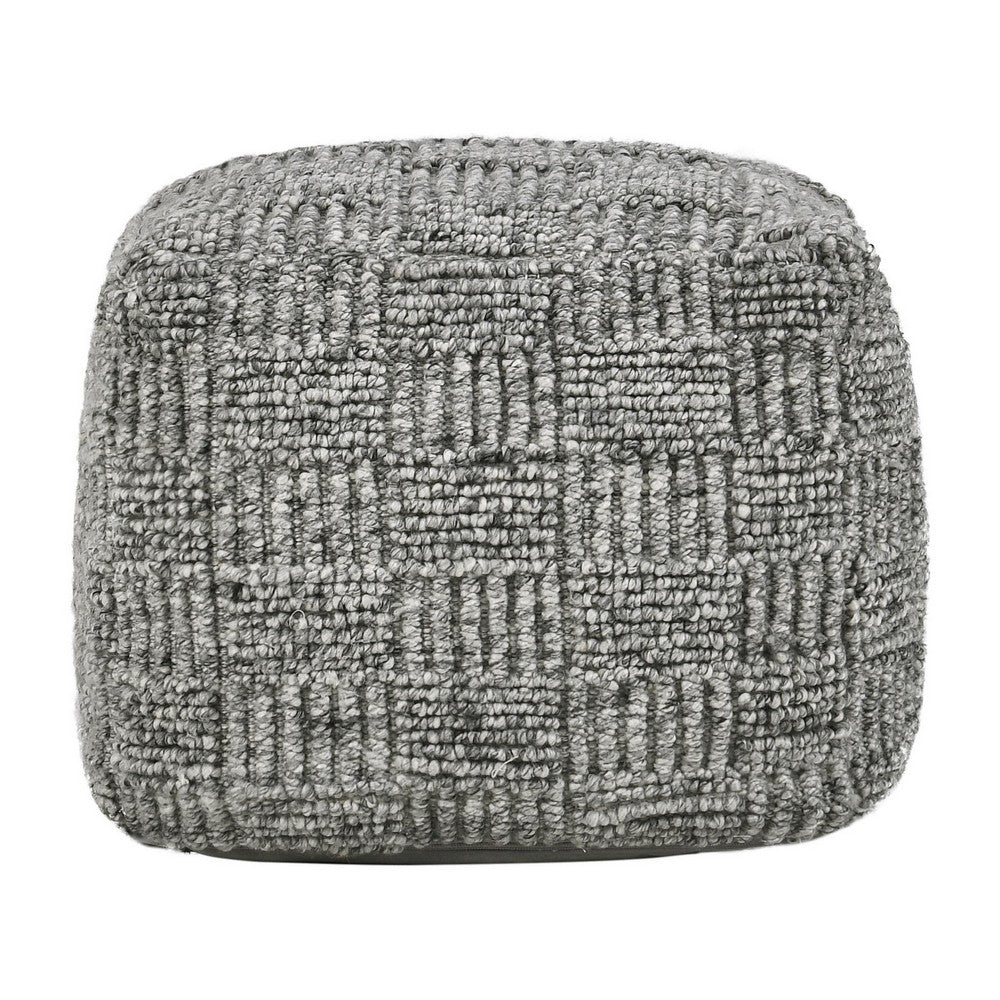 Slick Outdoor Pouf Ottoman, 18 Inch Handwoven Recycled Gray Fabric