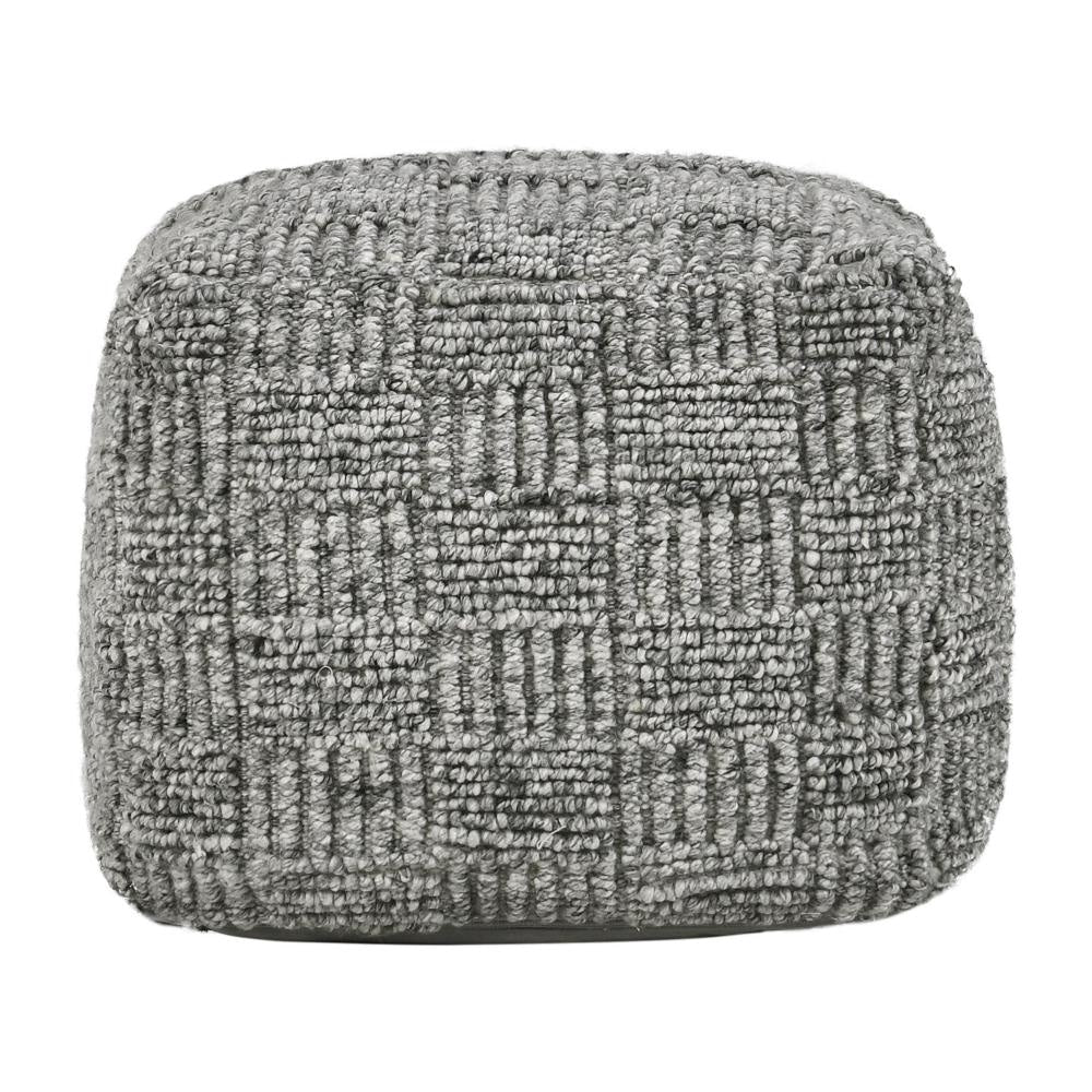Slick Outdoor Pouf Ottoman 18 Inch Handwoven Recycled Gray Fabric BM331956