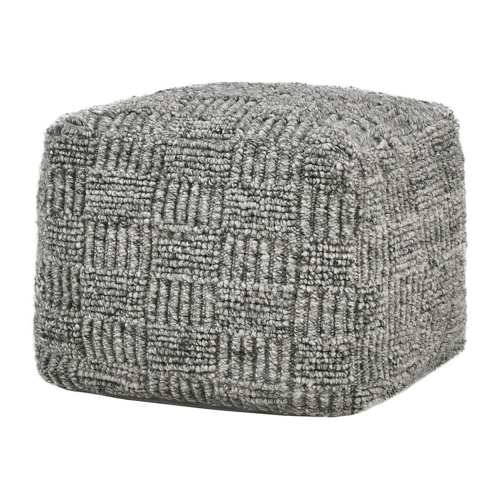 Slick Outdoor Pouf Ottoman, 18 Inch Handwoven Recycled Gray Fabric