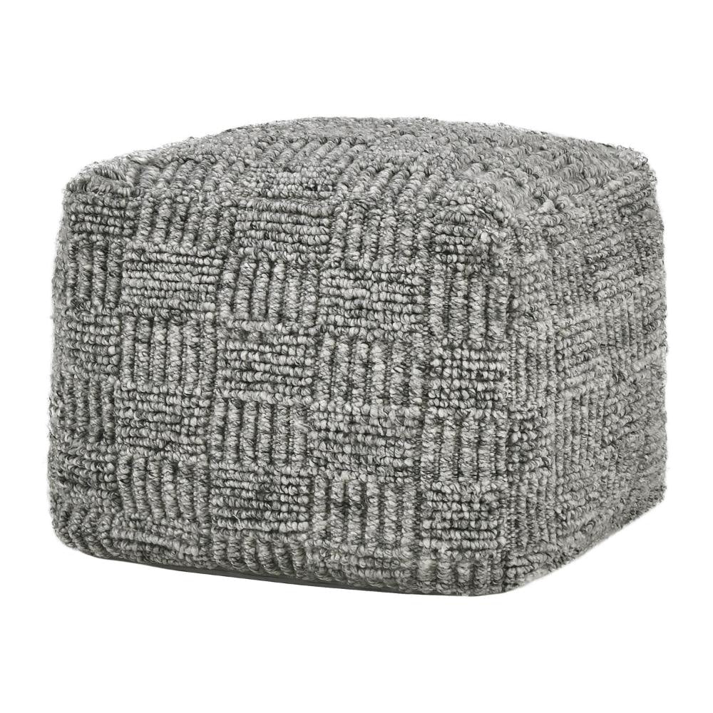 Slick Outdoor Pouf Ottoman 18 Inch Handwoven Recycled Gray Fabric BM331956