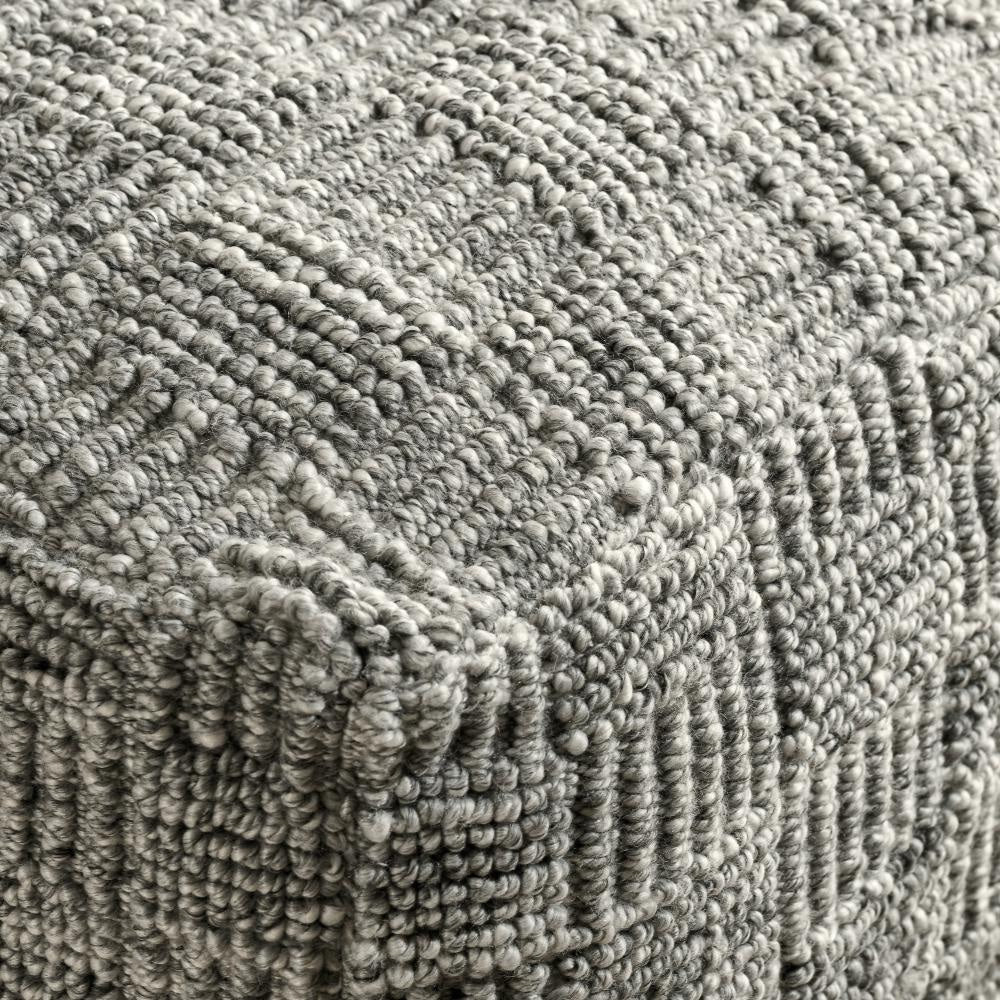 Slick Outdoor Pouf Ottoman 18 Inch Handwoven Recycled Gray Fabric BM331956