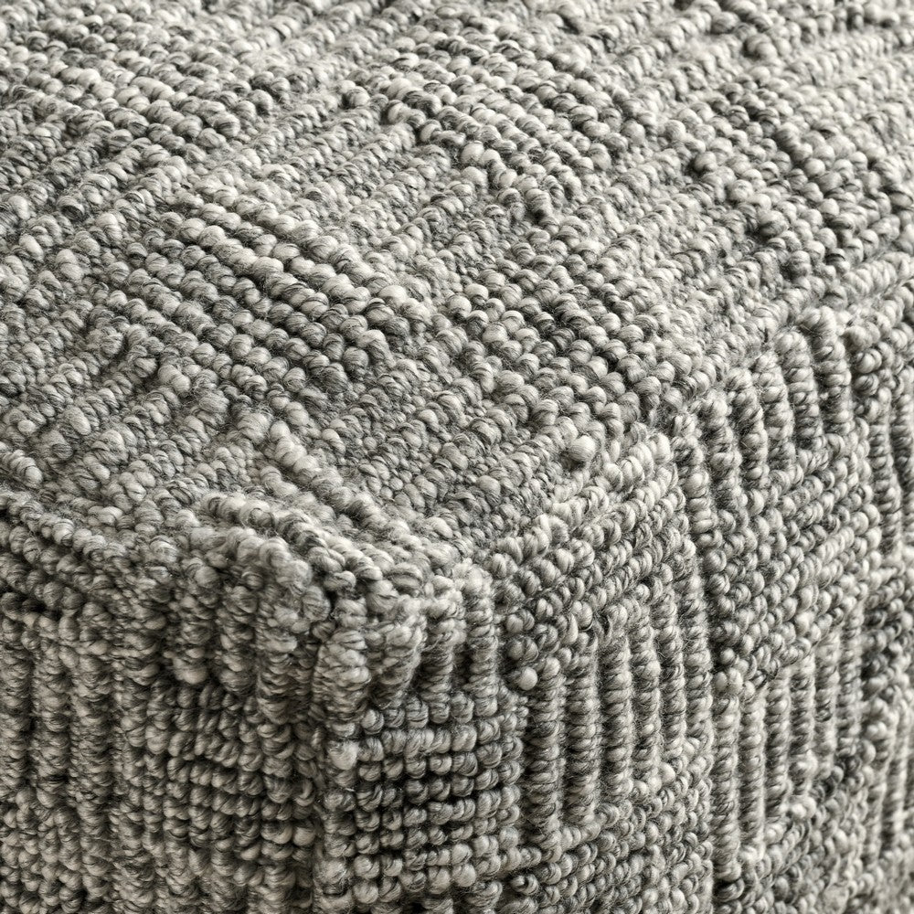 Slick Outdoor Pouf Ottoman, 18 Inch Handwoven Recycled Gray Fabric