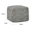 Slick Outdoor Pouf Ottoman, 18 Inch Handwoven Recycled Gray Fabric