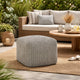 Slick Outdoor Pouf Ottoman, 18 Inch Handwoven Recycled Gray Fabric